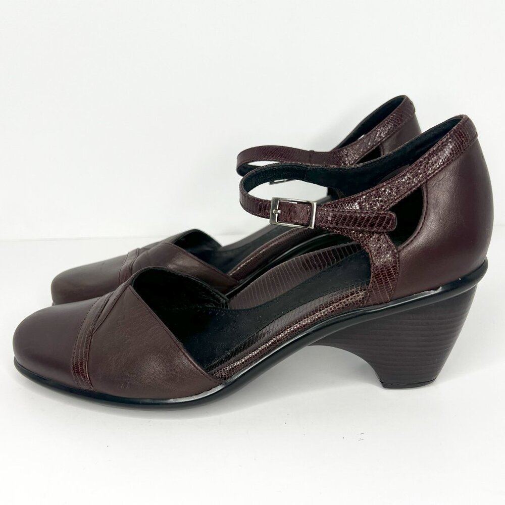 Dansko Roxy Mary Jane Burgundy/Brown Snake Print Leather Ankle Strap Heels EU 39